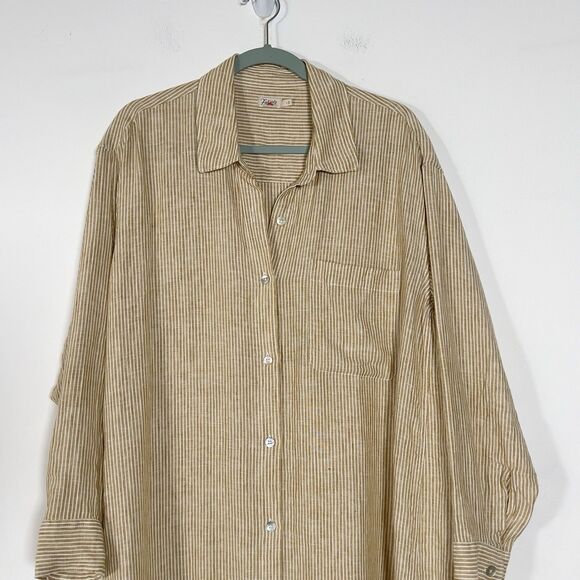 Faherty Laguna Linen Relaxed Shirt Dress Womens Sz L Golden Stripe Long Sleeve - Picture 5 of 14